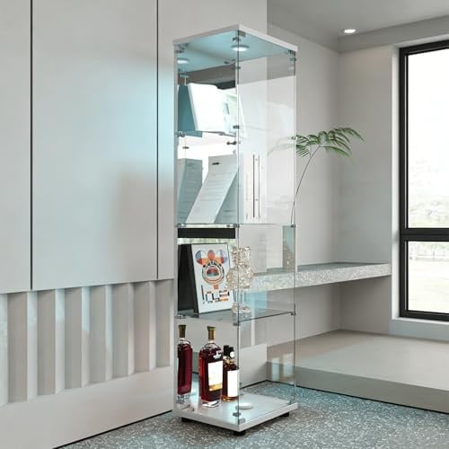 Vitrine en verre trempé 4 couches Transparente Étanche à la poussière Avec portes et serrure Salon, chambre à coucher, bureau 42,5 x 36,5 x 125 cm