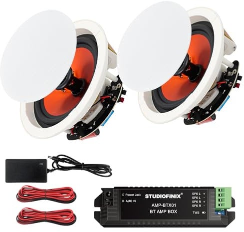 STUDIOFINIX 6.5 600 Watts Bluetooth Ceiling Speakers Home Recessed Speaker System Suitable for Indoor,Kitchen,Home Theater,Bedroom,Office,Covered Patio(2 Speakers)