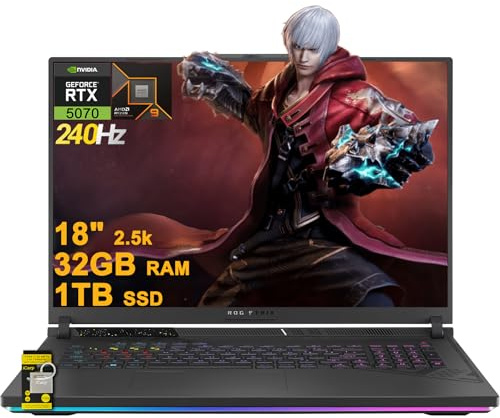 ASUS ROG Strix G18 G814 Gaming Laptop 18 2.5k (2560x1600) 240Hz (100% DCI-P3) AMD 16-core Ryzen 9 9955HX (>i9-14900HX) 32GB DDR5 1TB SSD GeForce RTX 5077 0 RGB Retroilluminato FHD Camera Win11 ICP