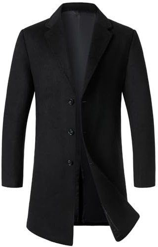 FANARCHER Men’s Wool Blend Pea Coat Casual Long Jacket Single Breasted Overcoat Notched Collar Winter Trench Coat
