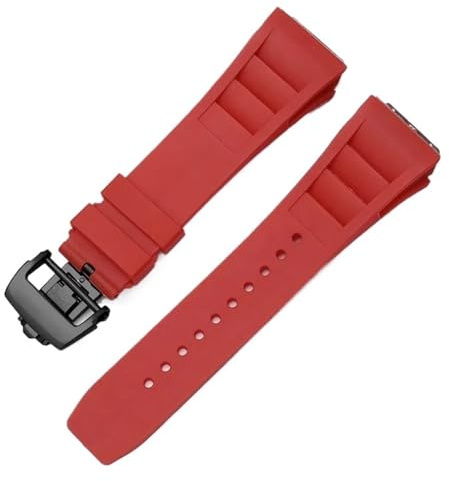 POYNMRE Gummiarmband, kompatibel mit Richard Mille, wasserdicht, schweißfest, weich, bequem, Gummiarmband mit erhöhter Öffnung, 25 mm(Red black)