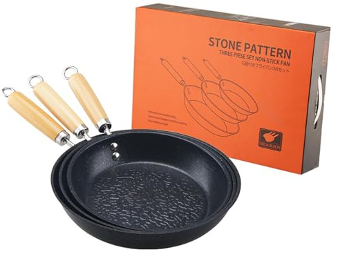 Ruaizel 3 Stück Gusseisenpfanne Induktion, 26-28-30cm Cast Iron Pan Set, Bratpfanne Gusseisen mit Holzgriff, Pfanne Gusseisen für Gasgrill, Antihaftpfanne