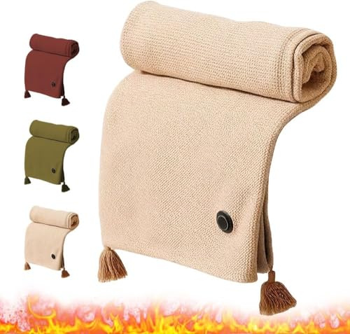 Kouamor 150 * 80cm 3 Gears Portable Heated Blanket, Cordless Heated Blanket, Portable Heated Shawl, USB Heated Blankets, Heated Wearable Blankets, for Women Girl Family Lovers (B-Beige)