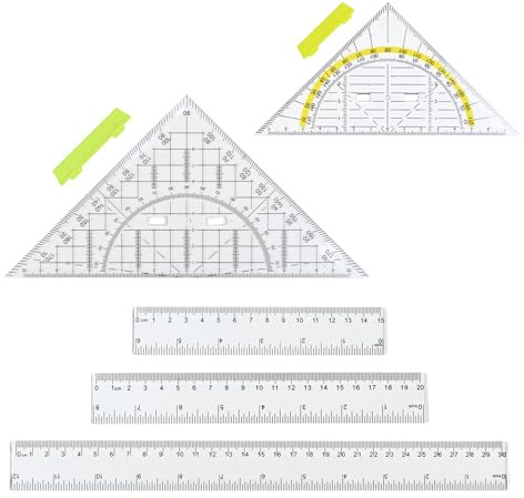 Geodreieck mit Griff & Lineal Set, 1 Kleines und 1 Großes Geodreieck Flexibel, Lineal 15/20/30cm, Geometrische Geodreiecke, Transparent Ruler zum Lernen, Zeichnen und Gestalten