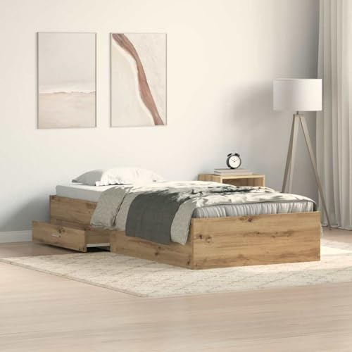 GeenYuu Bettrahmen mit Stauraum Artisan-Eiche 90x200cm, Holzwerkstoff, Einzelbett, Modernes Design, Robuste Konstruktion, Langlebig, 110kg Tragkraft