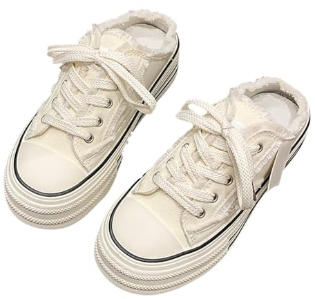 Primavera y otoño sin talón trasero medio arrastrado zapatos de lona versión coreana perezosa parte inferior gruesa casual medio arrastrado cinturones para mujer, White, 38 EU