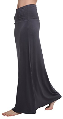 Damen Rock Lange Elastischer Strertchy Zigeuner Maxi Rock (XL, Dark Shadow)