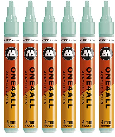 Molotow One4All 227HS Acryl Marker 6 Stück, Farbe 020 lago blau pastell | 4,0 mm Strichstärke, hochdeckend und permanent, schnell trocknend, UV-beständig, nachfüllbar, für fast alle Untergründe