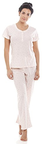 Camille Womens Short Sleeved Glitter Heart Pyjama Set - Ladies Lightweight & Breathable Full Length Pyjama with Elasticated Waist Bottoms