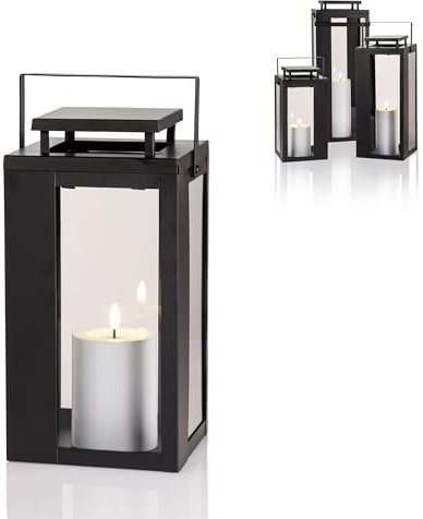 Schlaraffenland Outdoor Laterne LUCIDO klein inkl. LED Outdoor Kerze 15x15x31 cm | Schwarz | aus Metall-Glas / Kunststoff | Laternen für Draußen | Deko Garten | LED Laterne Outdoor