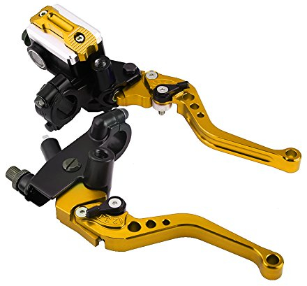 Keenso Motorrad Brems- und Kupplungshebel, 1 Paar Motorrad 7/8 Zoll Lenker Brems- und Kupplungshebel Hauptzylinder Ausgleichsbehälter Hebel (Golden)