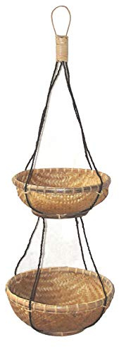 SAWA Etagère Körbe zum Hängen 2-stufig Obstkorb Korb aus Rattan