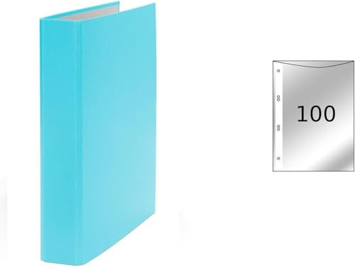 Ringbuch / DIN A5 / 4-Ring Ordner / Farbe: türkis + 100 Prospekthüllen
