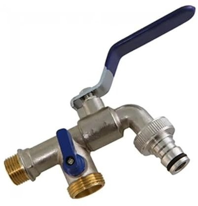 Suinga Grifo de Jardín Premium Doble Salida 1/2''-3/4'' para Riego y Uso Exterior – Válvula Resistente a Clima y Conexión Rápida, gris