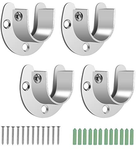 Matogle 4 Stück Kleiderstange Rundrohr Halterung Edelstahl Kleiderschrank U-förmige Flansch Holder Spurstangenkopf mit Schrauben für Garderobenhalterung Duschvorhangstange (in Silber) (Silber)