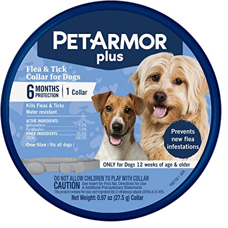 PetArmor Plus Flea & Tick Collar for Dogs, Kills Fleas & Ticks, Long Lasting Protection for 6 Months, Water Resistant, One Size Fits All, 1 Collar