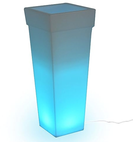 Danieli Vaso Luminoso da Giardino OAK a LED | In resina bianca anti-ingiallimento | Luce RGB multicolore con Telecomando | Led IP67 | Made in Italy | Cavo da 1,1 mt