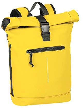 New Rebels Unisex Wasserabweisender Rolltop-Rucksack – 21l Rolltop-Backpack mit 15,6-Zoll-Laptopfach – Reiserucksack mit Klickverschluss – Rucksack mit Vordertasche – flexible Aufbewahrung - Gelb