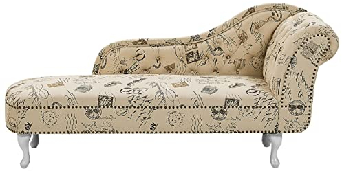 Retro Chaiselongue beige rechtsseitig Polyester Druckstoff Nimes