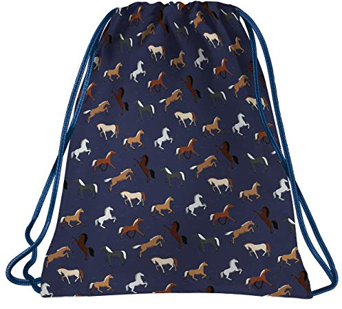 Derform Pferde Sportbeutel Turnbeutel Tasche Sporttasche Schuhbeutel Pferd Motiv blau
