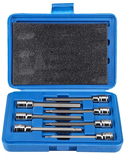 Hex Bit Socket Set, 7Pcs Extra Long Hex Socket Set Hex Bit Kit, Durable High Wear Chrome Vanadium Steel Hex Bit Socket Drive Repair Tool Kit Set 3/4/5/6/7/8/10 mm