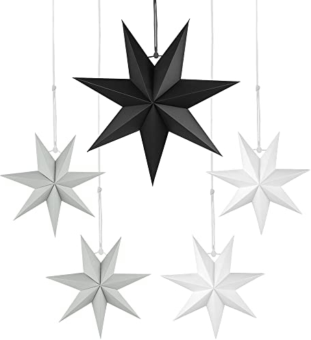 Faltstern Weihnachten, 7 Zacken Stern zum Aufhängen, Papier Stern Dekoration 5er Set Faltsterne Weihnachtsstern Deko, Sterne Papier zum Fenster Dekoration, Weihnachtsbaum, Advent