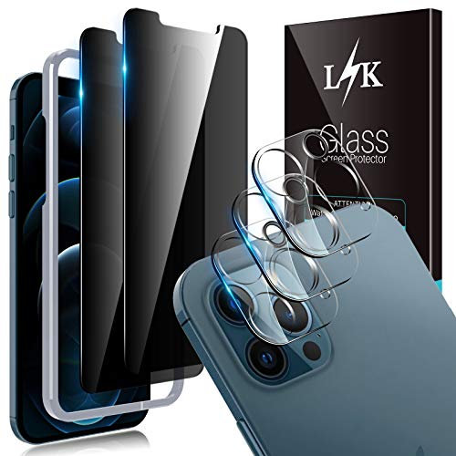 LϟK 5 Pack Privacy Screen Protector Designed for iPhone 12 Pro Max 5G 6.7 inch with 2 Pack Tempered Glass and 3 Pack Camera Lens Protector - 9H Hardness Bubble Free Alignment Frame Protective Film