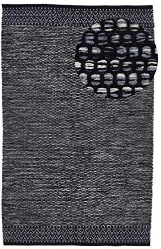 carpetfine Baumwollteppich Kelim Mia Schwarz 200x290 cm | Moderner Teppich für Wohn- und Schlafzimmer