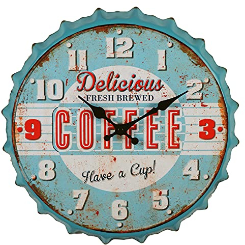 Ezrall Bottle Cap Style 12inch Metal Wall Clock Creative Decor Clock Industrial Country Farmhouse Style Blue Rustic Clock for School/Kitchen/Beer bar/Restaurant/Cafe/Den