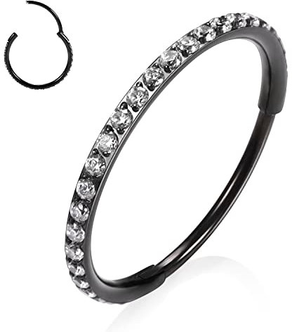 AROWRO Nasenpiercing Ring Helix Septum Tragus Conch Daith Rook Piercing - Chirurgenstahl Zirkonia Hoop 16g 8mm Schwarz