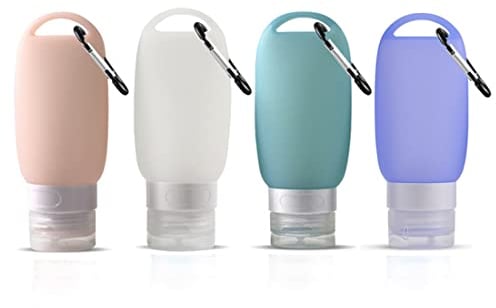 NA 4 Stück 60ml Silikon Reiseflaschen Set, Nachfüllbare Reisebehälter Auslaufsicher Portable Travel Zubehör für Shampoo, Toilettenartikel, Lotion, Conditioner