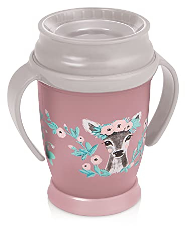 LOVI Taza Antigoteo Bebé, Borde a prueba de derrames de 360 °, 12+ meses, 250 ml, Protección Antibacteriana, Sin BPA, Colección Wild Soul Girl, Rosa