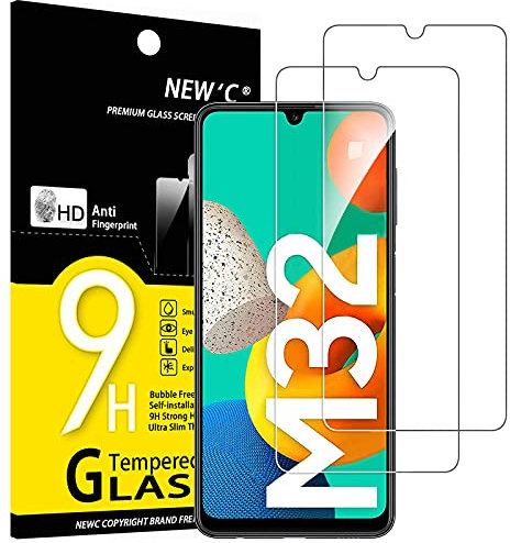 NEW'C 2 Pezzi, Vetro Temperato per Samsung Galaxy M32 5G, Pellicola Prottetiva Anti Graffio, Anti-Impronte, Senza Bolle, Durezza 9H, 0,33mm Ultra Trasparente, Ultra Resistente