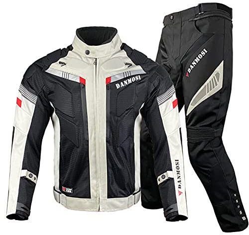 Tuta Moto Uomo 2 Pezzi Divisibile, Giacca da Moto e Pantaloni Moto con Protezioni e Fodera Rimovibile, Tessuto Traspirante, Giacca Antivento Uomo per Touring e Sportive(Size:XL(2 Pieces))