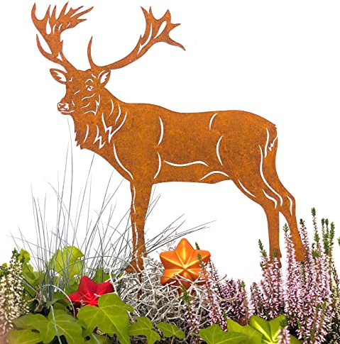 Terma Stahldesign Gartenstecker Hirsch 30cm, deko Winter, edelrost deko Weihnachten Dekoration weihnachtsdeko, Edelrost Hirsch