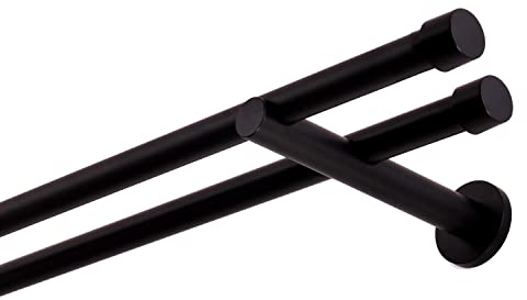 Gardinenstange schwarz 140 cm 2-läufig 19 mm aus Metall Wandbefestigung Endstück Kappe