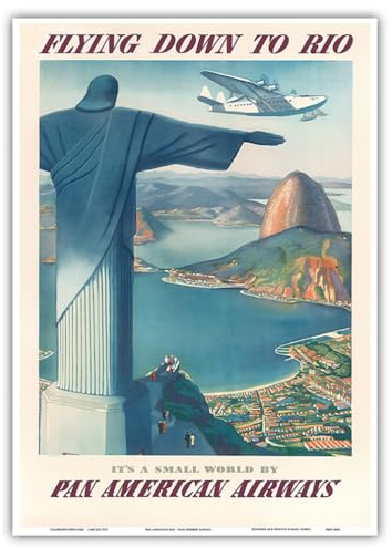 Flying Down to Rio Brasilien – Christus The Redeemer Statue – Pan American Airways (PAA) – Vintage Fluggesellschaften Reiseposter von Paul George Lawler c.1930er Jahre – Meisterkunstdruck 25.4x35.6 cm
