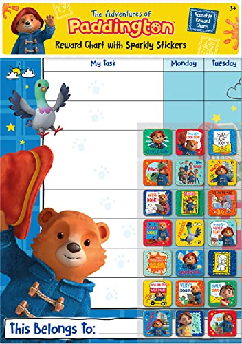 Paper Projects The Adventures of Paddington Reward Chart with 56 Sparkly Stickers, Chart is Wipe-Clean, Blue, 29.7cm x 42cm