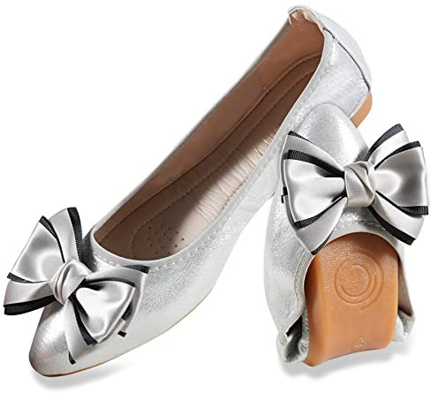 MACHSWON Womens Ballet Flats Sparkly Comfortable Casual Pointed Toe Bow-Knot Slip on Wedding Ballerina Dressy Flats Shoes Women(Silver05, Size 9)