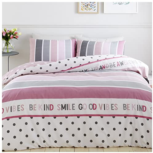 GC GAVENO CAVAILIA Parure de lit Super Douce Multicolore en Polycoton pour lit King Size, Lavable - Rose pâle/Gris (230 x 220cm)