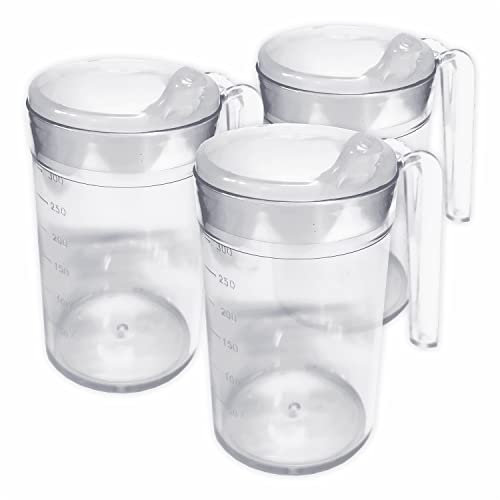 Shatterproof Mug with Sippy Lid - Pack of 3 | Adult Drinking Aid Cup Elderly Small Spout Drink Lid One Handle Hand Tremor Arthritis Weak Grip Drink Mug Strong Hardwearing