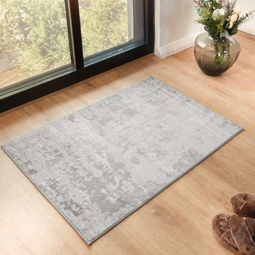 Livabliss Phuket Abstract Rug - Runner Rugs Living Room 60x90 cm, Hallway, Dining Room Area - Modern Marble Large Rug, Soft Luxurious Easy Care Medium Pile, Grey, Silver and Ivory
