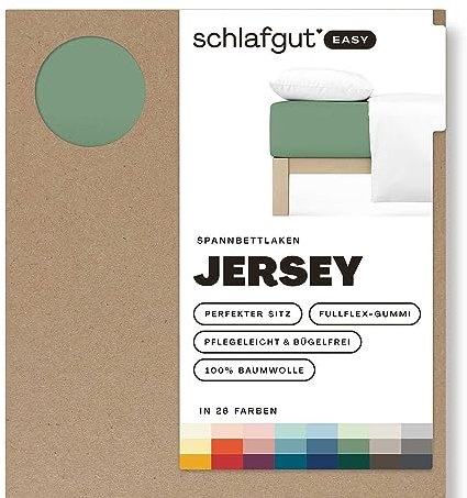Schlafgut Easy Jersey Spannbettlaken 90x190 bis 100x200 Green Mid, Spannbetttuch aus 100% Baumwolle