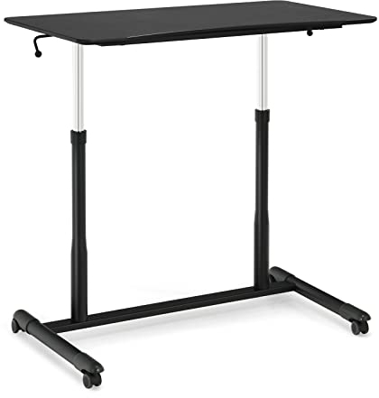 GIANTEX Schreibtisch höhenverstellbar 70-106 cm, Computertisch mit Rollen, Beistelltisch PC Laptoptisch Holz, Arbeitstisch Notebooktisch Stehtisch Steharbeitsplatz für Arbeitszimmer Büro (Schwarz)