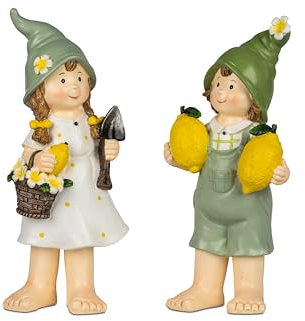 Small-Preis Deko-Figuren Sommerkinder Lisa und Max stehend mit Zitrone Gartenkinder Frühjahrsdeko Sommerdeko für Innen und Außen 28cm groß im 2er Set 318