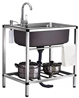 1 Becken,Waschtisch Spültisch Spülbecken,Freistehendes Gewerbe Innenrume Waschküche-spülbecken,Outdoor Garten Camping Spüle,Garage Edelstahlspüle,Mobiles Spültisch. ( Color : Cold faucet , Size : 68*4