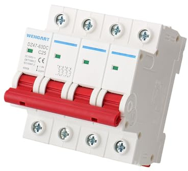 Wengart Disjoncteur DC 1000V 25A - 4 Pôles (4P) pour Système Solaire Photovoltaïque - Sectionneur de Sécurité pour Panneaux et Batteries - Montage Rail DIN 35mm - Protection Magnéto