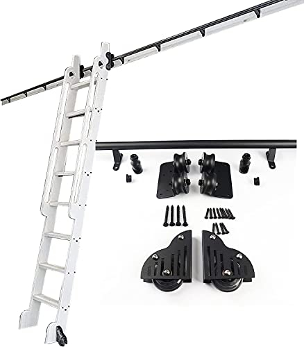 Schiebeleiter-Kit Rollbibliothek Leiter Schienenschiene | Rollleitern für Bücherregal, Lager, Bar, Schrank-Set, mobiles Leiter-Hardware-Kit, mit Bodenrollen (ohne Leiter)