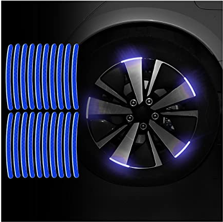CGEAMDY 20 Stück reflektierende Rad Felgenstreifen Aufkleber, Reflektierende Felgenaufkleber Selbstklebende wasserdichte Universal für Motorrad Auto Fahrrad(Blau)