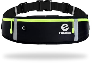 Enkifun Ceinture Running Ajustable avec Bande Réfléchissante Sac Banane Running de Sport Etanche pour Hommes et Femmes Ceinture de Course avec Trou Écouteurs Entraînement Voyage Noir